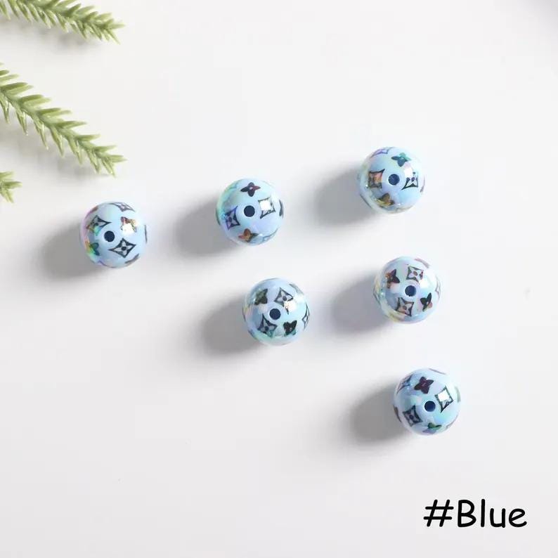 Luxury Print Pattern accessory,Electroplating uv acrylic 16 MM,Black hollow print,Gift for Her,Beaded diy material accessories A0289 Blue