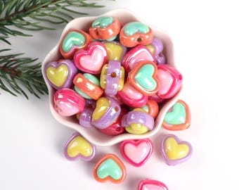 Colorful Heart Shape charm beads 17mm,Candy Color Bead,Beads For Key Chain Making,Y2K Necklacke Findings,Sweet Pen Beads,AB Color BeadsA0238