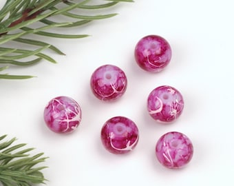 Cuentas de vidrio pintadas en rosa de 10 mm, cuentas vintage, cuentas gruesas degradadas hechas a mano, cuentas de vidrio checo para joyería, cuentas al por mayor A0271