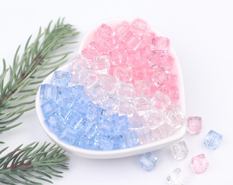 20PCS Polygonal Sugar Cube Beads,Transparent Acrylic Spacer Beads in Blue Pink White,Faceted Square Beads for DIY Jewelry,Craft Supply BE278