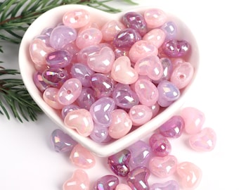 10PCS Pink and Purple Heart Assorted Bead Color Mixing Bead 13mm, Variety of Pink Beads,Beads for Bracelet Making,Mother's Day Beads A0224