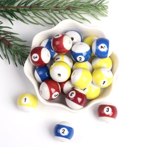 1 2 3 Pool Balls Bead,Colorful Mini Pool Ball Beads 16mm,Vintage Billiard Round Bead,Pen beads Making,DIY Key Chain Supply,BraceletA0041