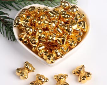 20PCS Gold Littler Bear Bead,Pure Color Bead 13mm, Plastic Cute Bear Beads,Beads for Bracelet Making,Pen Bead Findings,Bear AccessoriesA0174
