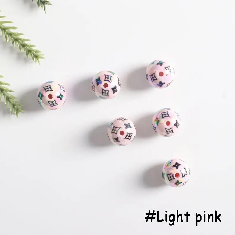 Luxury Print Pattern accessory,Electroplating uv acrylic 16 MM,Black hollow print,Gift for Her,Beaded diy material accessories A0289 Light pink