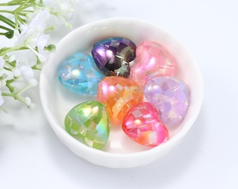 Mixed color Valentine's Day heart-shaped acrylic beads,printed checkered heart-shaped transparent beads,jewelry beads for DIY projects.A0341