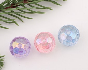 Faceted Acrylic Football Beads: Transparent Colorful DIY Jewelry 16mm Clear Multi-Faceted Acrylic Bead for Jewelry Making A0216
