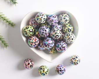 Leopard print 15MM,Acrylic two color matching,Electroplating UV,Beaded with colored beads,DIY material accessories,vintage and fashion A0034