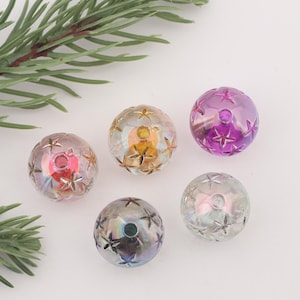 Transparent Bubblegum Beads,Colorful Round Acrylic Beads with Star Flower Design,DIY Jewelry Making,Craft Supplies,Decorative Beads BE293