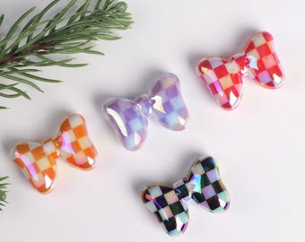 Bowknot Chess Board Beads,Acrylic Colorful Bubblegum Bows Beads,Multicolor Cute Beads,Bowknot Beads for Decoration Crafting BE105