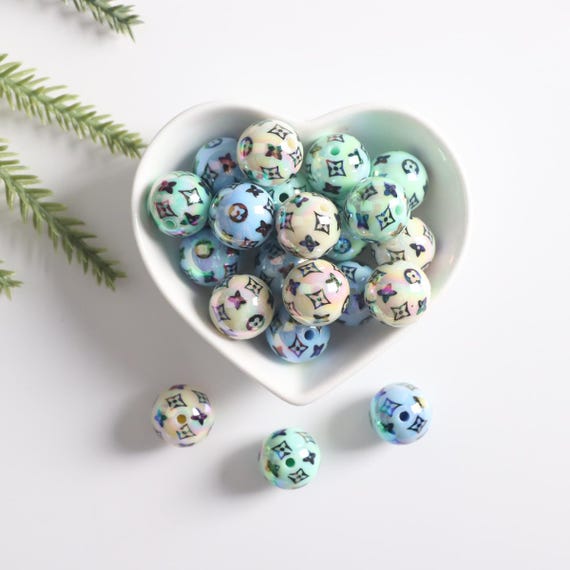 Electroplating uv acrylic 16 MM,Black hollow print,Colored round bead,Beaded diy material accessories,Luxury Print Pattern  accessory A0289