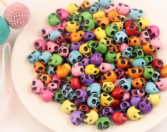 200PCS Halloween Skull Beads 9*11*12MM DIY bracelet beads Drilled carved bone decor Skull head flat  Mixed color DIY jewelry making A0304