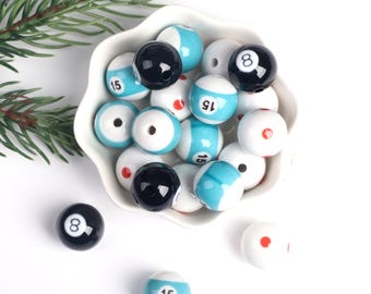 8 15 Pool-Kugeln & Cue Ball Bead, Vintage Billard runde Perle, bunte Mini Pool Ball Perlen 16 mm, Pen Perlen machen, DIY Schlüsselanhänger VersorgungBE063