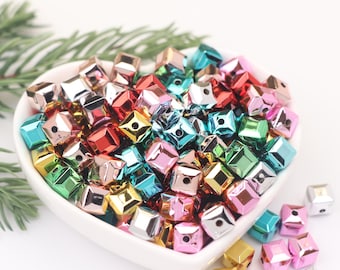 Metallic Chunky Little Cube Beads Wholesale,Shiny Square Acrylic Beads for Jewelry Making,DIY Craft Supplies,Bulk Metallic Cube Beads BE244