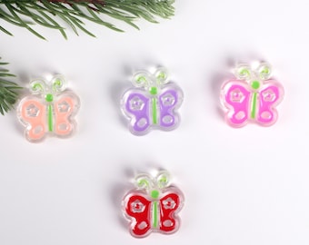 Colorful Butterfly beads 26mm,Butterfly Print Beads,Colorful Acrylic Bead,Multicolor Small  Cartoon Beads,Key Chain Findings A0234