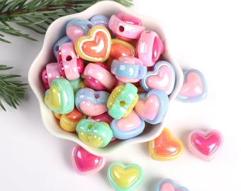 Multicolor Heart beads 17mm,Bright Color Bead,Beads For Key Chain Making,Y2K Bracelet Findings,Diy Sweet Pen Beads,AB Color BeadsA0238