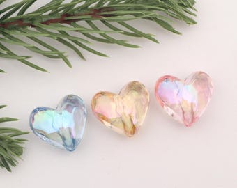Transparent Chunky Heart Gem Acrylic Beads,Clear Heart Shaped Beads with Faceted Cut,Colorful Heart Jewelry Beads for DIY Craft A0112