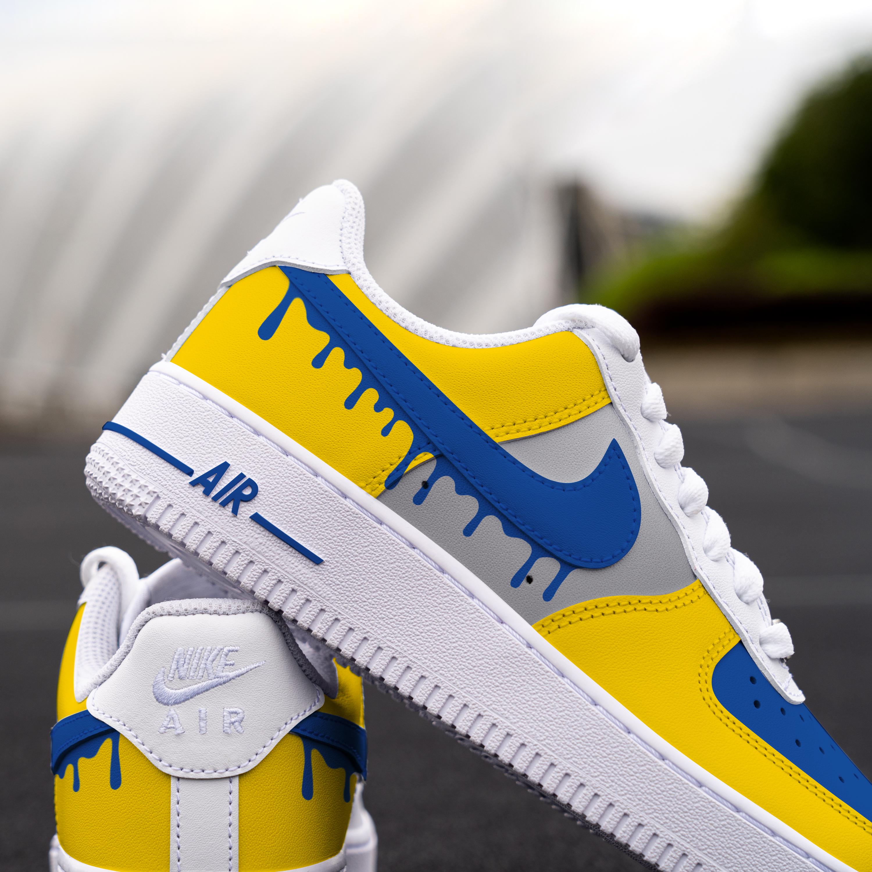 Custom Hand-painted Yellow and Blue Drip Air Force 1 Sneakers,Personalized AF1 Shoes, Customized Sneakers Christmas Gift Wedding Presents