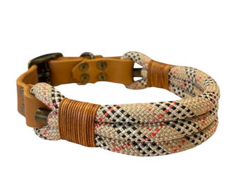 Collar 'Highland' made of a rope-leather combination, dog collar, collar, dog jewelry, colorful rope collar, leather collar