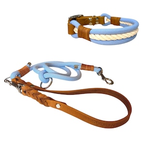 Set | Collar & Leash &#39;Marin&#39; - Blue , Dog Collar, Dog Leash, Rope Leash, Handmade Leash,
