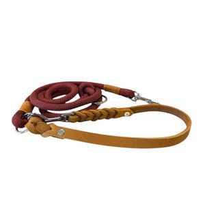 Combination leash &#39;Ember&#39; - red rope leash, cognac leather loop, dog leash, handmade leash, lead, greased leather