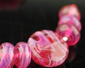 Pink Swirl Set - Handmade Lampwork Bead Set by Lara