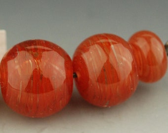Red Swirls Hollow Handmade Lampwork Glass Bead Set by Lara