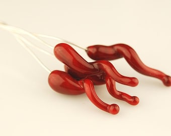 Handmade Red Squiggle Glass Lampwork Headpins by Lara