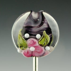 Purple Wisps and Roses Handmade Lampwork Glass Focal Bead by Lara
