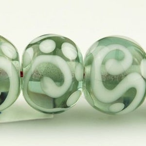 Grey and Ivory Scrolls and Dotted Handmade Lampwork Glass Bead Set