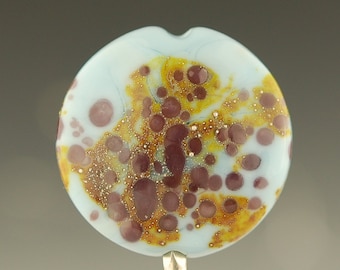 Light Blue Handmade Lampwork Glass Focal Bead with Frit and Fine Silver - artisan flamework bead