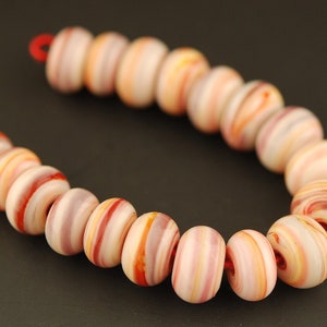 Red, Orange and White Swirls- Handmade Lampwork Bead Set by Lara