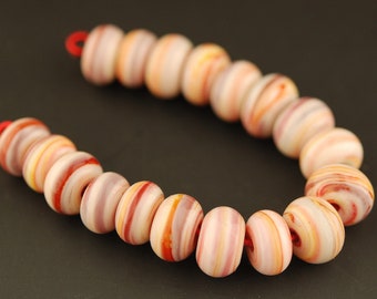 Red, Orange and White Swirls- Handmade Lampwork Bead Set by Lara