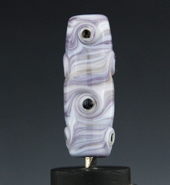 ROA Lampwork 5 Blue & Transparent Purple Swirl Handmade Glass Art Beads SRA 
