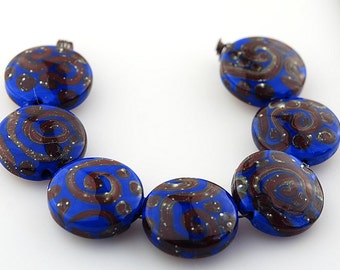 Handmade lampwork glass bead set - Red and Blue Lentils