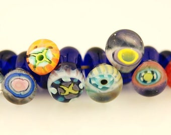 Blue Murrini Drops -  Handmade Lampwork Bead Set - Artisan Lampwork Beads for Jewelry