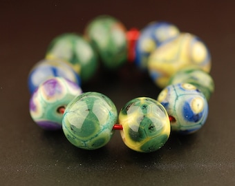 Mistura e combinação turquesa e roxa - conjunto de contas de vidro lampwork feitas à mão