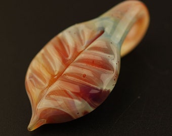 Pastel Boro Glass Leaf Pendant by Lara - Flamework Pendant - Lampwork Pendant - Jewelry Supplies