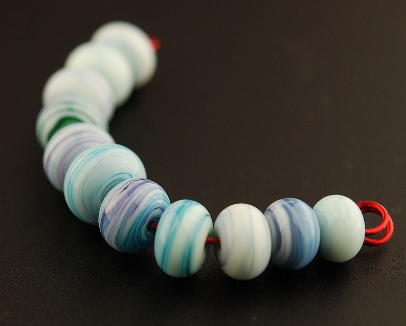 Caribbean Blue Swirls Handmade Lampwork Bead Set by Lara image 1