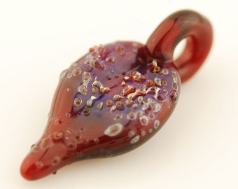 Red Frit Boro Glass Feather Pendant by Lara - Flamework Pendant - Lampwork Pendant - Jewelry Supplies