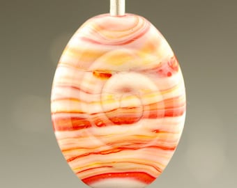 Red Orange and White Swirls - Handmade Focal Lampwork Glass Bead by Lara