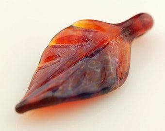 Amber Purple Boro Glass Leaf Pendant by Lara - Flamework Pendant - Lampwork Pendant - Jewelry Supplies