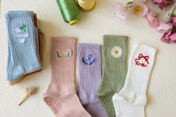 Custom Yoga Pilates Socks with your name,text,logo, Personalised Women’s Socks, Non Slip Trainer socks, Personalized Socks for Yoga lovers