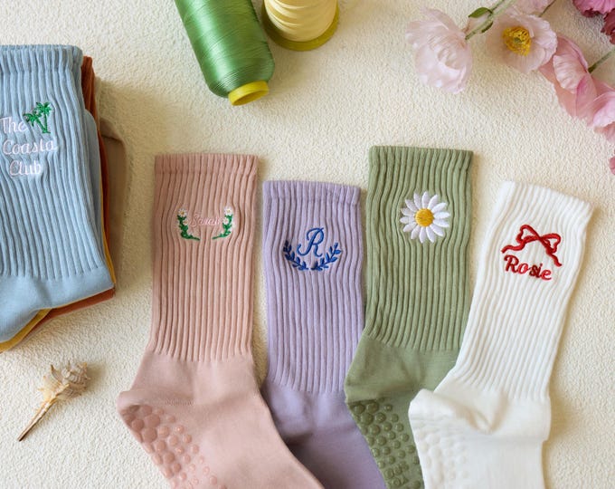 Custom Yoga Pilates Socks with your name,text,logo, Personalised Women’s Socks, Non Slip Trainer socks, Personalized Socks for Yoga lovers