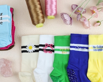 Personalised Women’s Socks Custom Yoga Pilates Socks with your name,text,logo,Non Slip Trainer socks, Personalized Socks for Yoga lovers