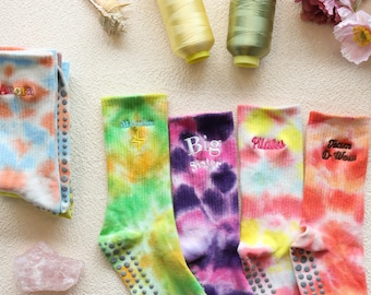 Custom Tie Dye Yoga Pilates Socks with your name,logo,Personalised Women’s Socks, Non Slip Trainer socks, Personalized Socks for Yoga lovers