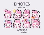 Melo Bunny Emotes Twitch/Discord Cute Emotes / 8 Emotes Pack / Discord Stickers / Stream Emotes / Amimae Studios