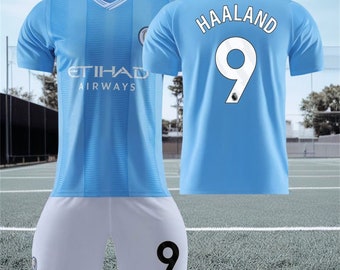 23-24 Manchester City Home Jersey, #9 Bruyne Haaland Soccer Jersey and Short Set