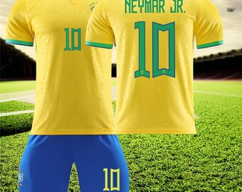 22/23 Brasil Soccer Jersey Set, #10 Neymar Soccer Jersey Shorts Set, Size For Adults And Childrens, Gift For Neymar Fans