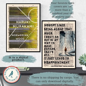 Printable &#39;Norwegian Wood&#39; Book Cover Art, Vintage Book Cover, Haruki Murakami Poster, Book Lover Gift, Japanese Literature