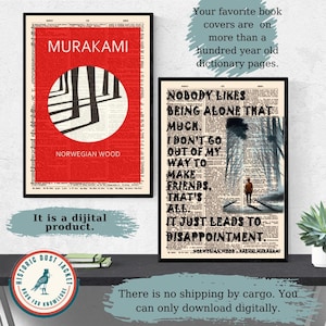 Printable &#39;Norwegian Wood&#39; Book Cover Art, Vintage Book Cover, Haruki Murakami Poster, Book Lover Gift, Japanese Literature